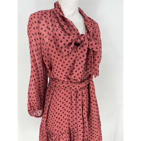 Zimmermann Polka Dot Bow Chiffon Mini Dress in Burgundy - Picture 6 of 14